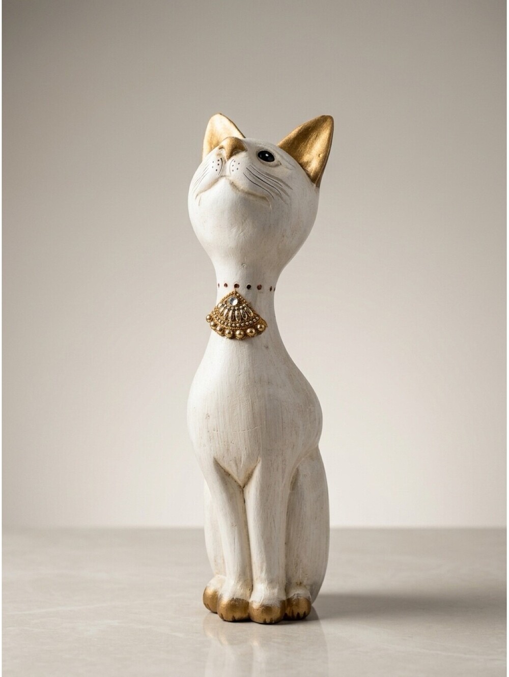 Vintage tall cat statue Figurine white porcelain and gold art 17 inches tall